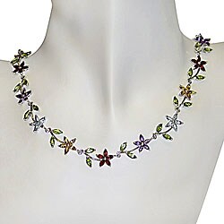 Sterling Silver Multi-gemstone Flower Necklace