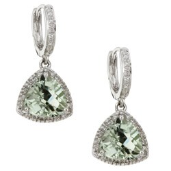 14k Gold Green Amethyst and Diamond Earrings