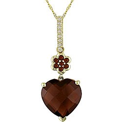 10k Gold Diamond and Garnet Heart Pendant