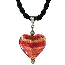Sterling Silver Murano Glass Puffy Heart Necklace