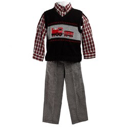 Good Lad Boy's Plaid Train Vest Outfit
