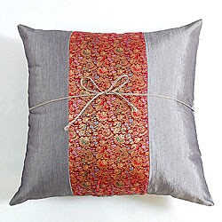 Decorative Silver/ Red Floral Cushion Cover