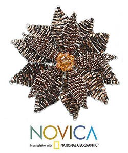Sterling Silver 'Cinnamon Starflower' Crystal Brooch (Thailand)