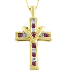 10k Yellow Gold Ruby and Diamond Cross Necklace