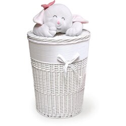 Badger Basket White Round Plush Lid Hamper