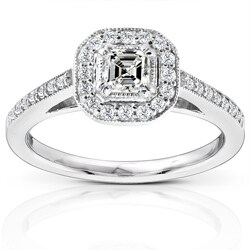 14k Gold 1/2ct TDW Asscher Halo Diamond Ring