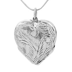 Sterling Silver 4-way Etched Heart Locket Necklace
