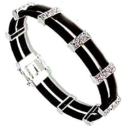 Black Rubber Pave Zirconite Bars 2-row Bracelet