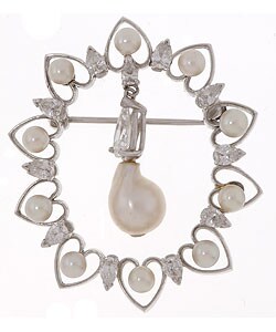 18k White Gold Diamond Pearl Antique Pin