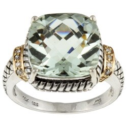 Meredith Leigh 14k Gold and Silver Green Amethyst and Diamond Accent Ring