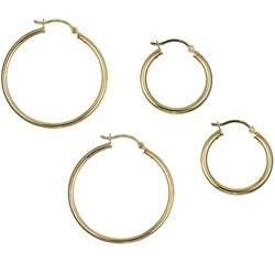 Caribe 14k Yellow Gold over Silver Hoop Earrings (Set of 2)