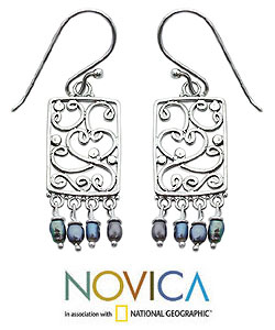 Sterling Silver 'Love Letter' Pearl Earrings (Indonesia)