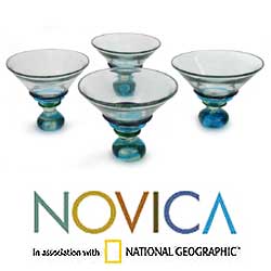 Set of 4 Blown Glass 'Three Ribbons' Martini Glasses (Mexico)