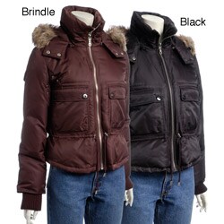 DKNY Women's Bomber Jacket with Faux Fur Hood