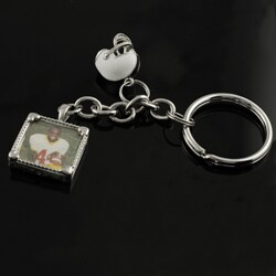 Silvertone Photo with Football Charm Keychain