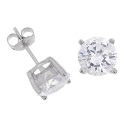 Sterling Silver CZ 8-mm Round Stud Earrings