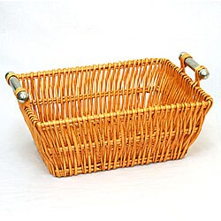 Luxe Rectangular Metal-handled Wicker Basket