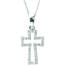 14k White Gold 1/6ct TDW Diamond Cross Necklace