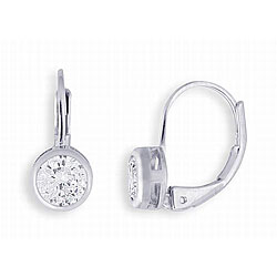 14k White Gold Overlay Leverback CZ Earrings