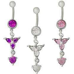 Surgical Steel CZ Flower and Heart Navel Ring