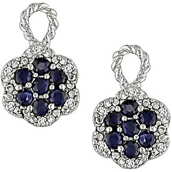 10k Gold Blue Sapphire and Diamond Flower Earrings