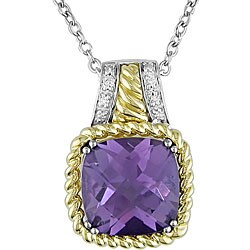 Silver and 14k Gold Amethyst Necklace