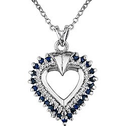 Silver Sapphire and 1/4ct Diamond Heart Necklace