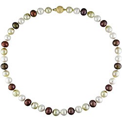 14k Gold Multi-colored Pearl Necklace (9-11 mm)