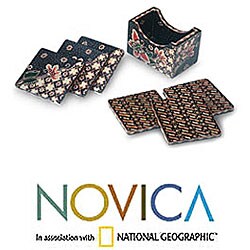 Set of 6 Wood Batik 'Java Fantasy' Coasters (Indonesia)