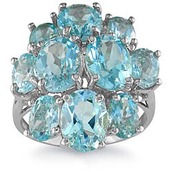 10k White Gold 10-stone Cluster Blue Topaz Ring