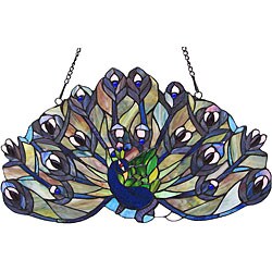 Tiffany-style Stained Glass Peacock Window Panel