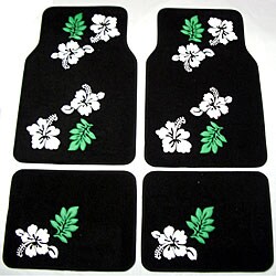 Front and Rear Black/ White Flowers Floor Mats