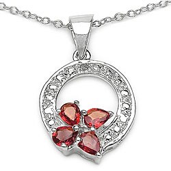 Sterling Silver Orange Sapphire and Diamond Necklace