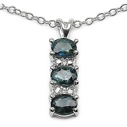 Sterling Silver 3/4ct Blue Sapphire and Diamond Necklace