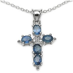 Sterling Silver Blue Sapphire Cross Necklace