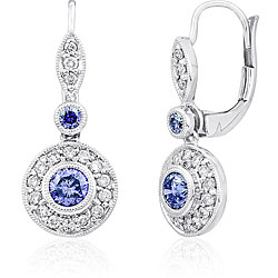 14k White Gold 3/8ct TDW Diamond Blue Sapphire Earrings