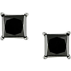 14k Gold 3/4ct TDW Princess Black Diamond Earrings