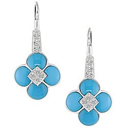 10k Gold 1/10ct TDW Diamond and Turquoise Earrings