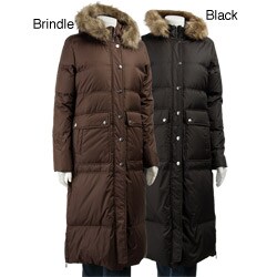 DKNY Women's Full-length Coat with Faux Fur Hood