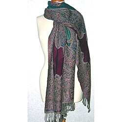 Paisley Merino Violet/ Teal Cutwork Shawl (India)