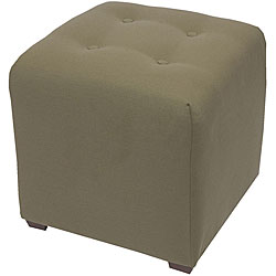 Olive Twill Button-tufted Cube Ottoman