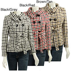Last Kiss Short Houndstooth Funnel Neck D/B Belted Jacket