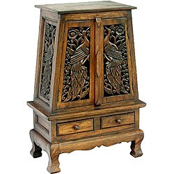 Hand-carved Peacock Storage Cabinet/ End Table