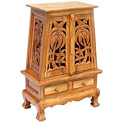 Hand-carved Palm Trees Storage Cabinet/ End Table