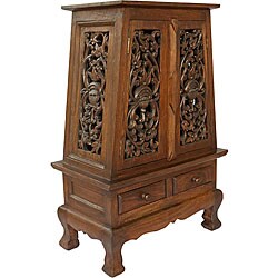 Carved Flowers and Vines Storage Cabinet/ End Table