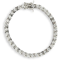 14k White Gold Overlay CZ Tennis 'Z' Bracelet