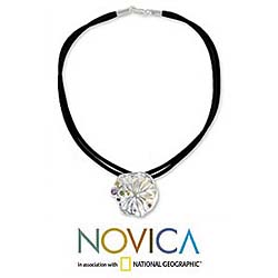 Sterling Silver 'Sapphire Bloom' Silk Necklace (Thailand)