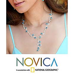 Sterling Silver Turquoise 'Blue Orchids' Necklace (India)