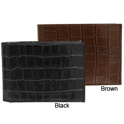 Perry Ellis Men's Croc Print Italian Leather Wallet