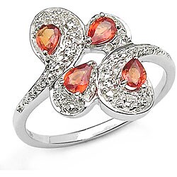 Silver Genuine Pear-cut Orange Sapphire Ring